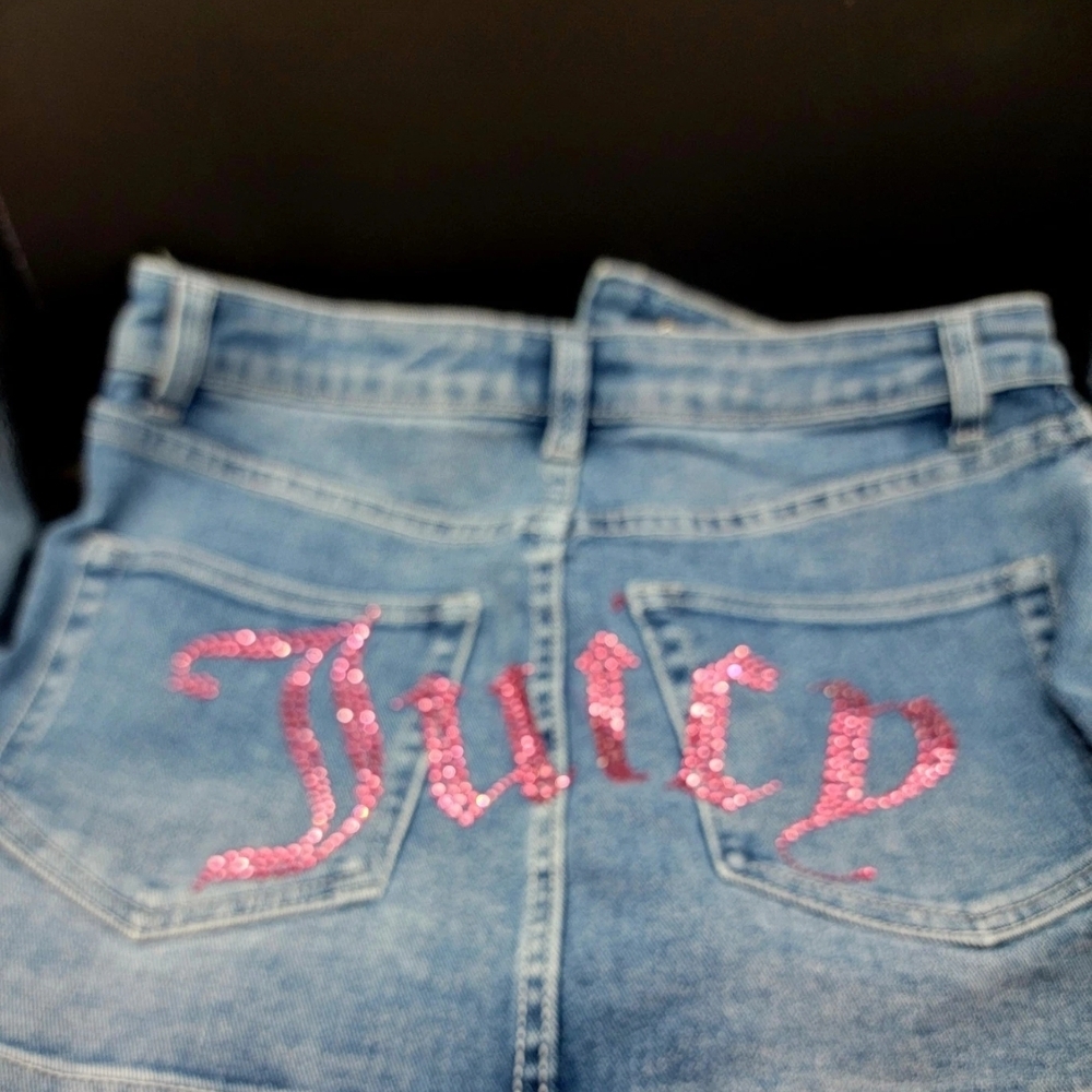 Juicy Couture Blue Jean SKIRT with Pink Rhinestone Detail